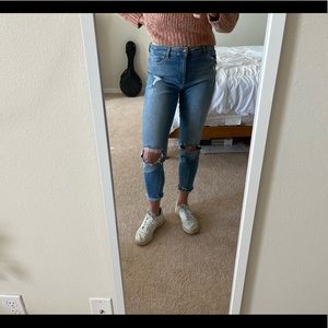 H&M stretchy light wash torn jeans